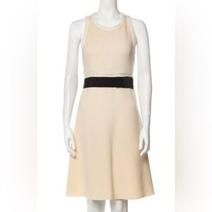 Prada ivory cream elegant dress with black belt bow
